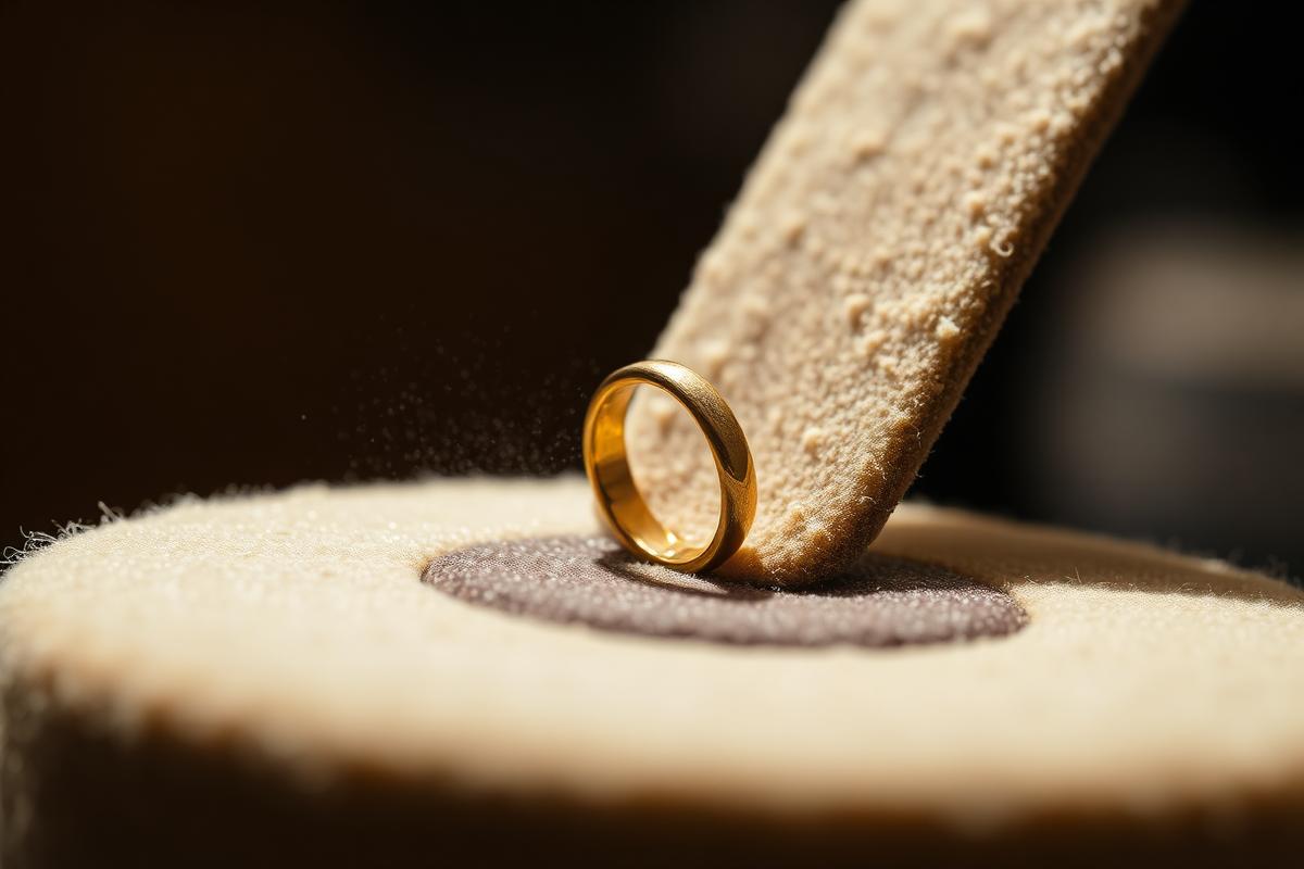 Bague en or polie sur une roue de feutre
