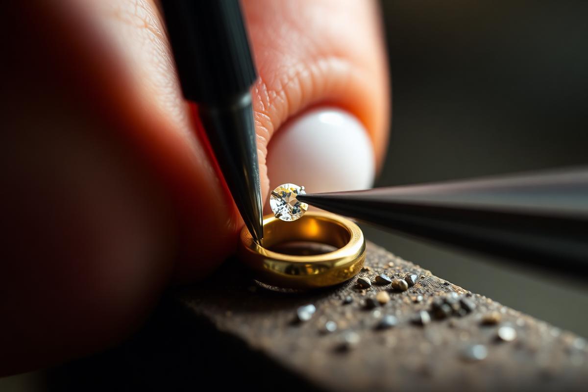 Sertissage d'un diamant dans un chaton en or