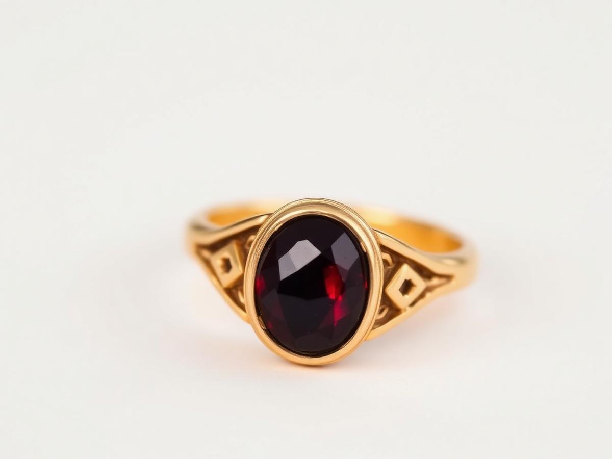 Bague chevalière en or jaune à grenat cabochon